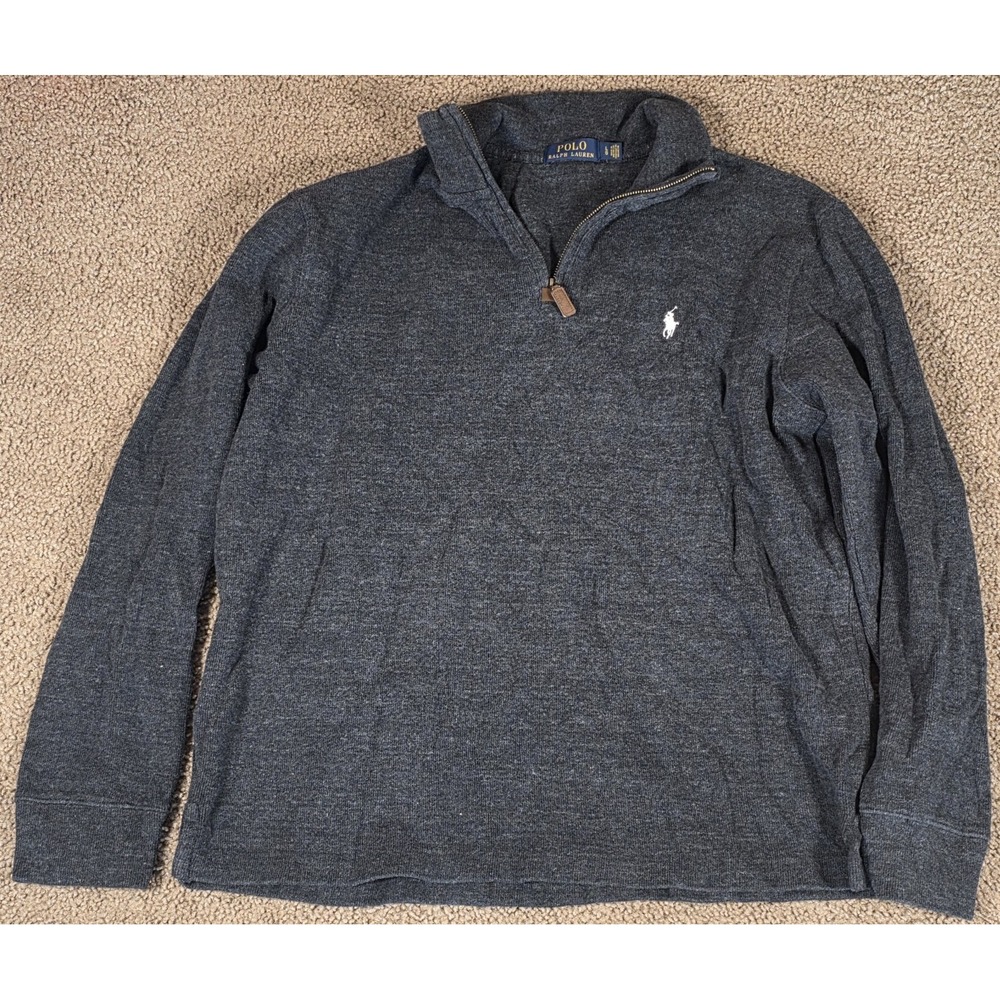 Polo Ralph Lauren Mens Large Charcoal Grey Half Zip Pima Soft Touch Pullover